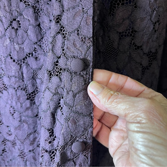 H & M Burgundy Lace Overlay Ruffle Flounce Dress SZ L - Picture 8 of 13